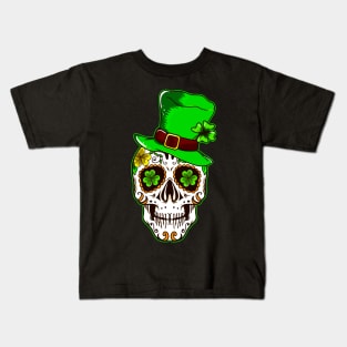 Sugar Skull St Patrick Day Leprechaun Shamrock 2020 Kids T-Shirt